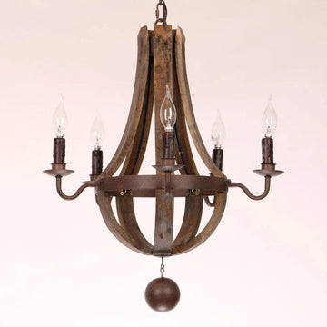 Rustic Reclaimed Wood & Rust Metal 5-Light Chandelier with Candle Light